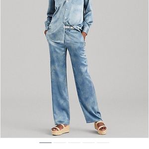 Polo Ralph Lauren Silk Wide Leg Pants Light Blue NWT 6 Subtle Tie Dye